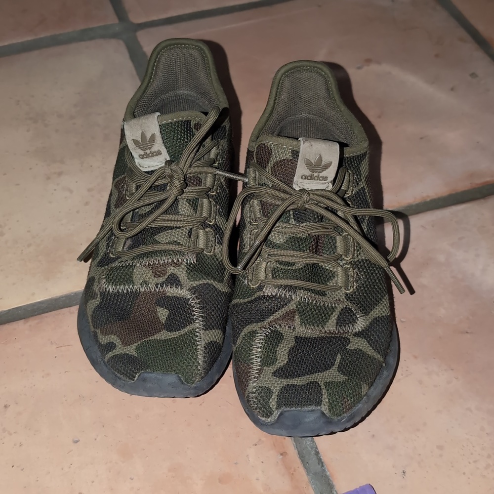 adidas Tubular Shadow Youth Camo Knit Sneakers - Olive & Dark Green